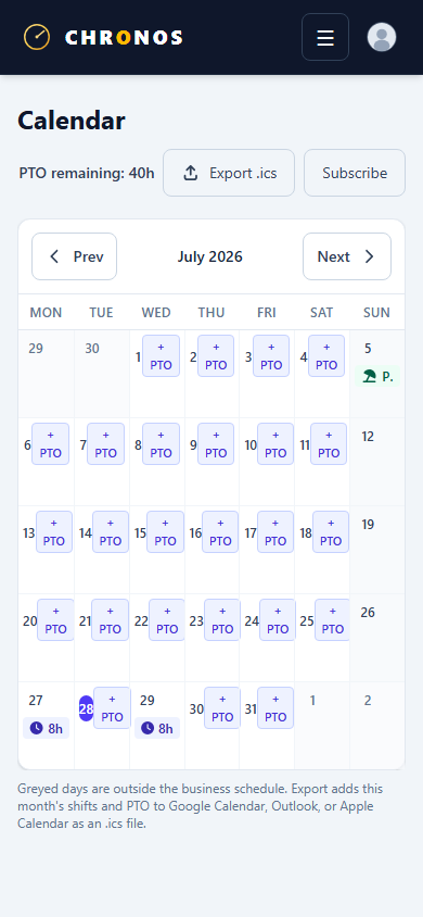 Mobile calendar